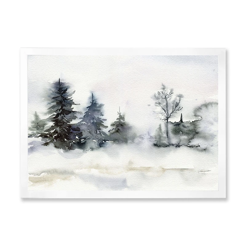 Christmas Minimalistic Forest Landscape and Snow Canvas Wall Art