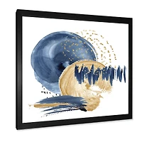 Dark Blue & Gold Abstract Circle Ocean Texture  Wall Art