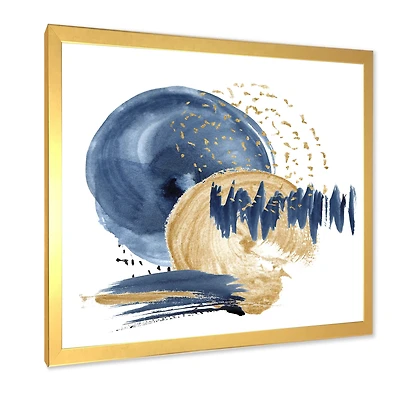 Dark Blue & Gold Abstract Circle Ocean Texture  Wall Art