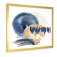 Dark Blue & Gold Abstract Circle Ocean Texture  Wall Art