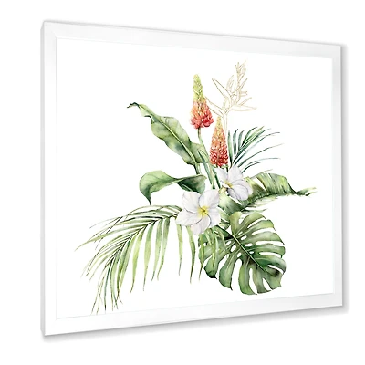 Tropical Bouquet with Lupine Plumeria Palm Leaves  Wall Art