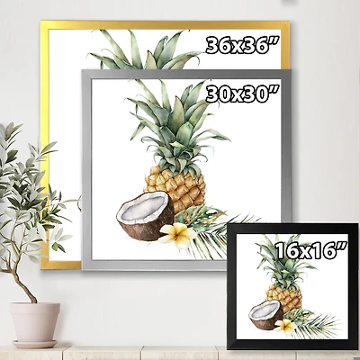 Toile « Pineapple with Coconut Plumeria and Palm Leaves »