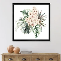 Bouquet with Orchids Monstera and Coconut Leaves Canvas Wall Art Print