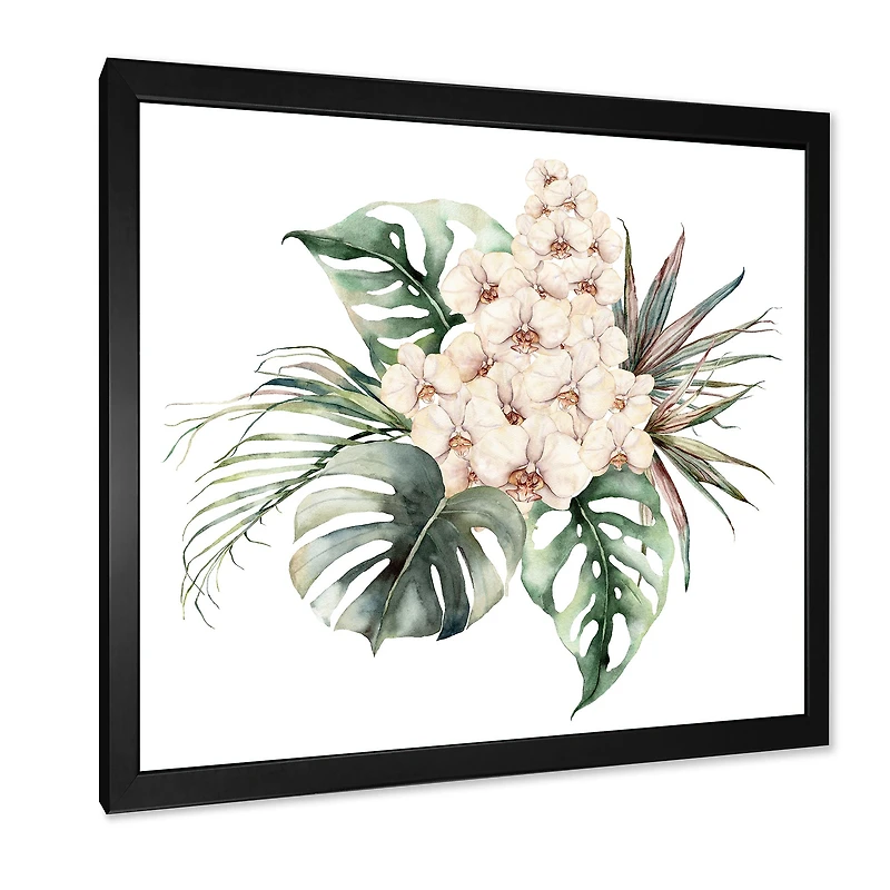 Bouquet with Orchids Monstera and Coconut Leaves Canvas Wall Art Print