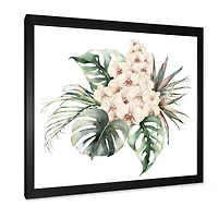 Bouquet with Orchids Monstera and Coconut Leaves Canvas Wall Art Print