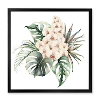 Bouquet with Orchids Monstera and Coconut Leaves Canvas Wall Art Print
