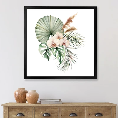 Tropical Bouquet with Orchids Palm Leaves Canvas Wall Art Print
