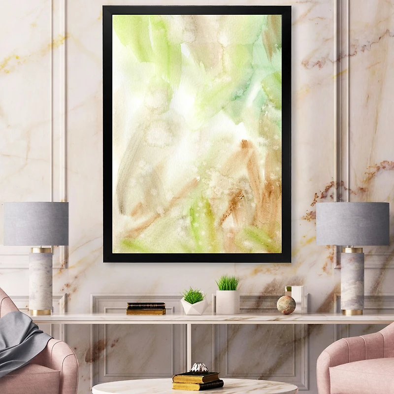 Pastel Abstract with Green Brown and Beige Spots Canvas Wall Art Print