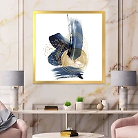 Landscape of Dark Blue Mountains & Gold Strokes II  Wall Art
