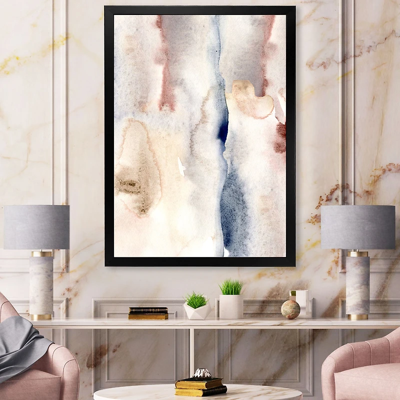 Pastel Abstract with Dark Blue Pink & Gray Spots  Wall Art