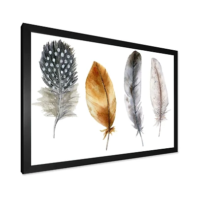 Boho Feather Orange & Blue Striped Polka Dots  Canvas Wall Art Print