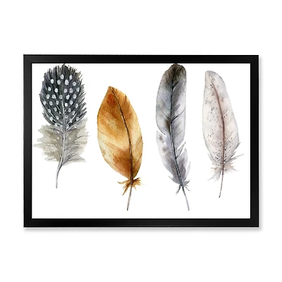 Boho Feather Orange & Blue Striped Polka Dots  Canvas Wall Art Print