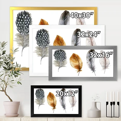 Boho Feather Orange & Blue Striped Polka Dots  Canvas Wall Art Print