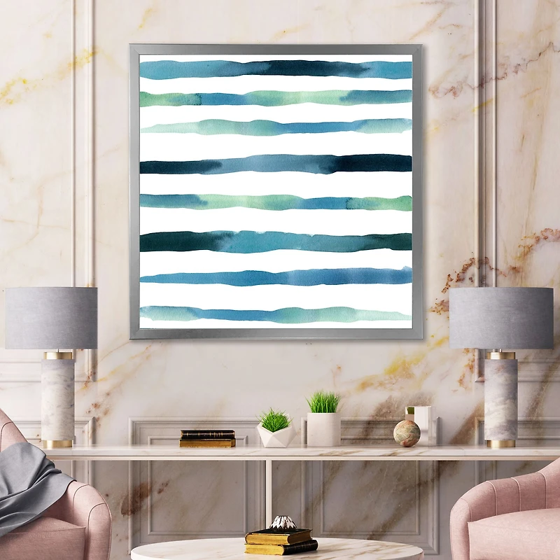 Aquatic Dark Blue Verticals Canvas Wall Art Print