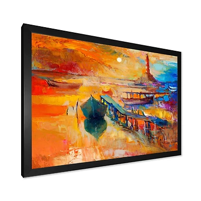 Boats Resting on The Water Near Coastal Town III  Canvas Wall Art Print