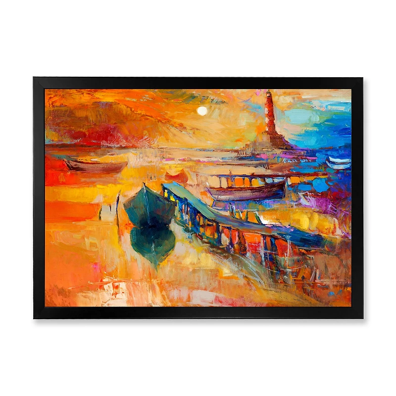 Boats Resting on The Water Near Coastal Town III  Canvas Wall Art Print