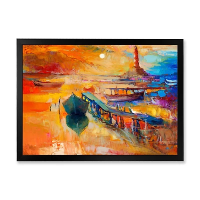 Boats Resting on The Water Near Coastal Town III  Canvas Wall Art Print