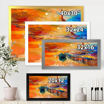 Boats Resting on The Water Near Coastal Town III  Canvas Wall Art Print