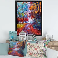 Little Road Through Red Autumn Landscape Wall Art