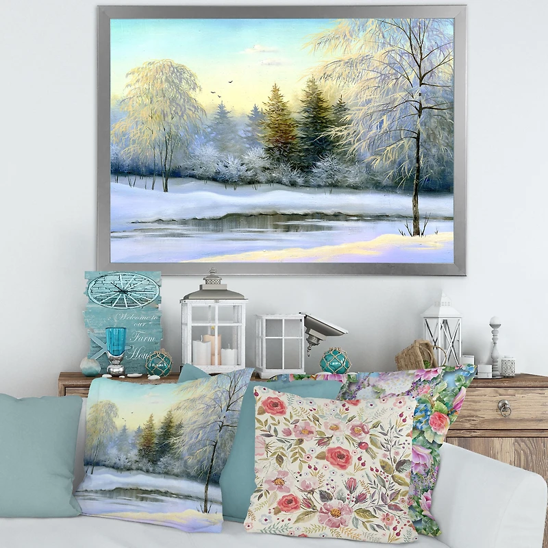 Green Trees Beautiful Winter Landscape Wall Art