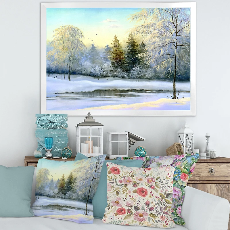 Green Trees Beautiful Winter Landscape Wall Art