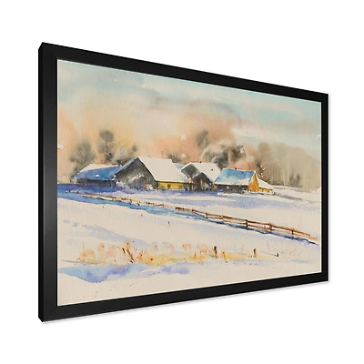 Small VIllage At Sunset Covered with Snow  Canvas Wall Art Print