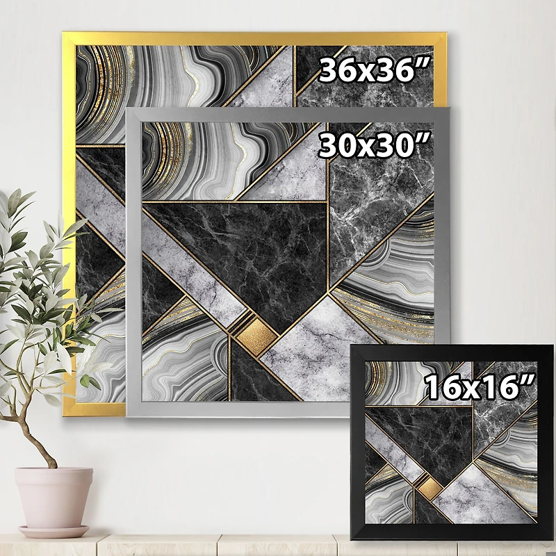 Marble Granite Agate with Touches of Gold Canvas Wall Art Print