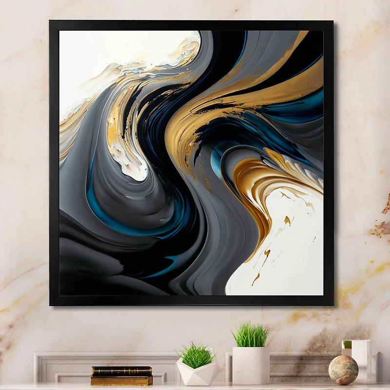 White and Gold Liquid Art IV Wall