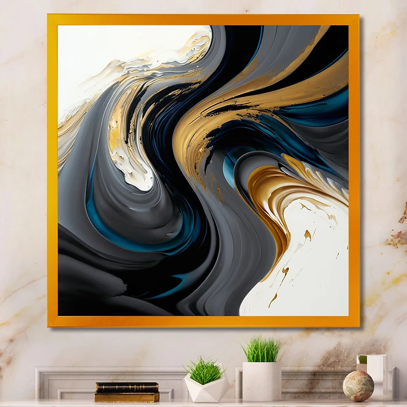 White and Gold Liquid Art IV Wall
