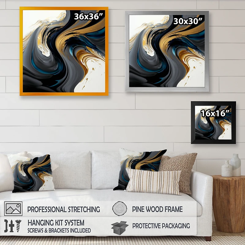 White and Gold Liquid Art IV Wall