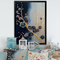 Blue and Gold Cherry Blossom Branch Wall Art
