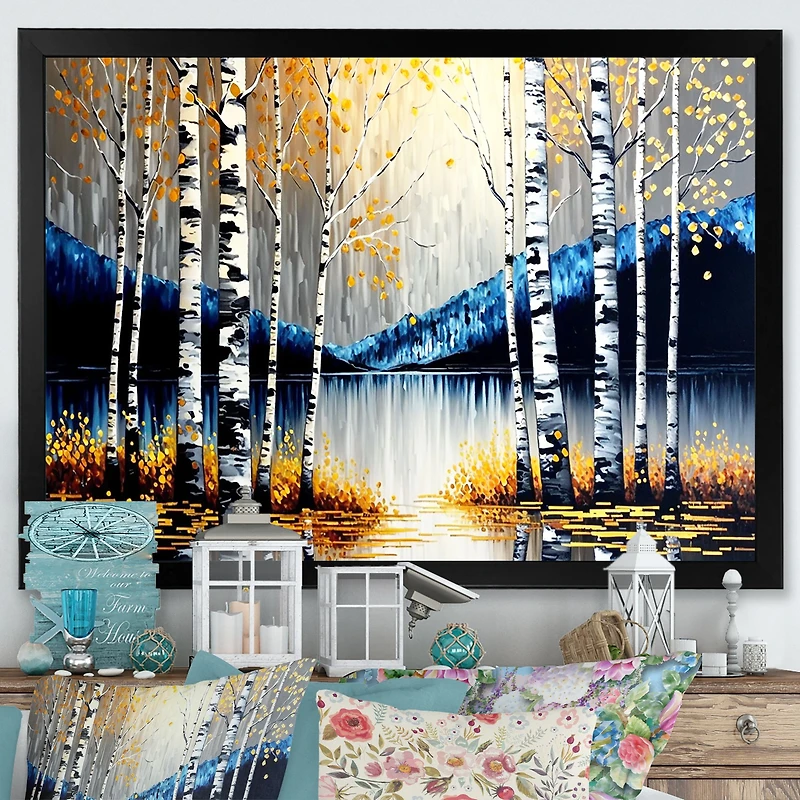 Monochrome Golden Birch Trees By The River IV Wall Art