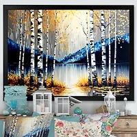 Monochrome Golden Birch Trees By The River IV Wall Art