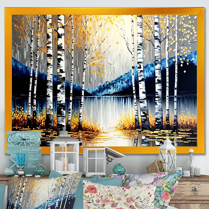 Monochrome Golden Birch Trees By The River IV Wall Art