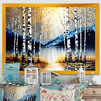 Monochrome Golden Birch Trees By The River IV Wall Art