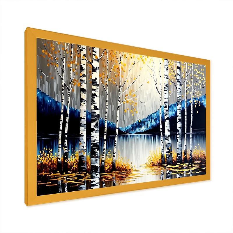 Monochrome Golden Birch Trees By The River IV Wall Art
