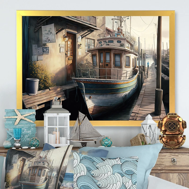 Rustic Port With A Fishing Boat IV Wall Art