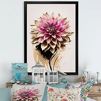 Pink Dahli Flower On Abstract Fusion Wall Art