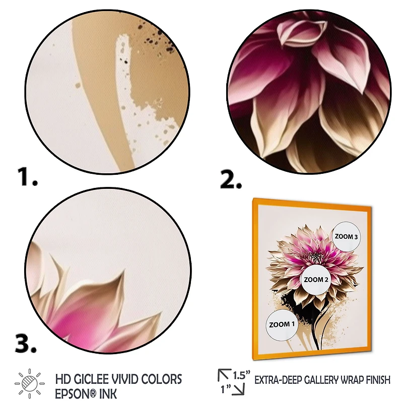 Pink Dahli Flower On Abstract Fusion Wall Art