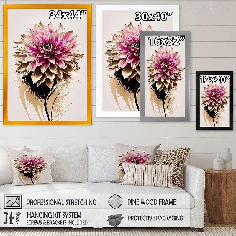 Pink Dahli Flower On Abstract Fusion Wall Art