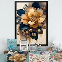 Yellow And Dark Blue Camellia Flower I Wall Art