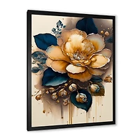 Yellow And Dark Blue Camellia Flower I Wall Art