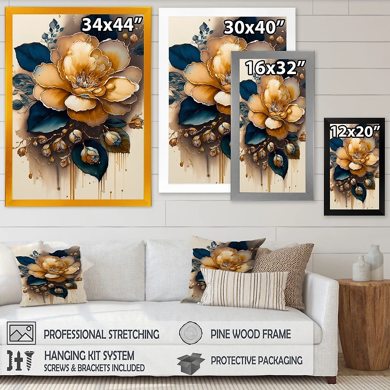 Yellow And Dark Blue Camellia Flower I Wall Art