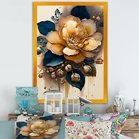 Yellow And Dark Blue Camellia Flower I Wall Art