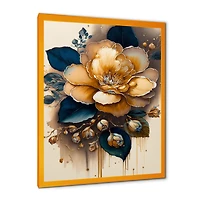 Yellow And Dark Blue Camellia Flower I Wall Art