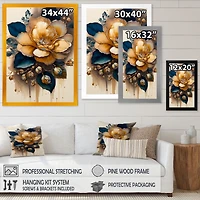 Yellow And Dark Blue Camellia Flower I Wall Art