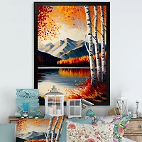 Red And Orange Birch Trees By The Lake V Wall Art
