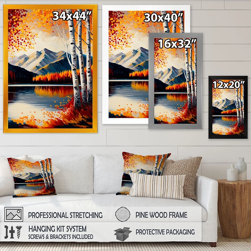 Red And Orange Birch Trees By The Lake V Wall Art