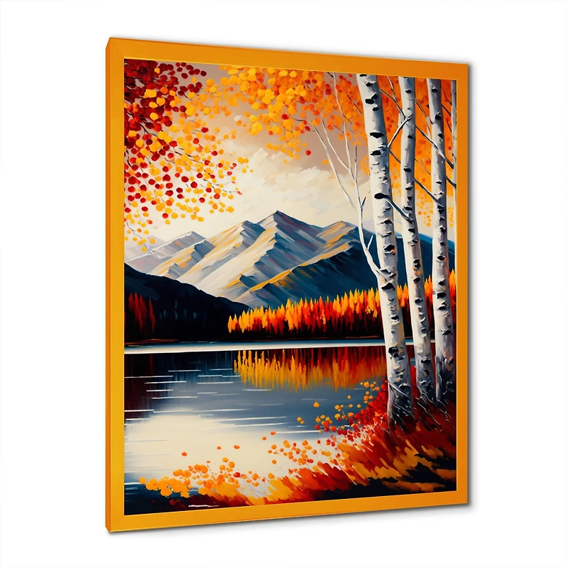 Red And Orange Birch Trees By The Lake V Wall Art