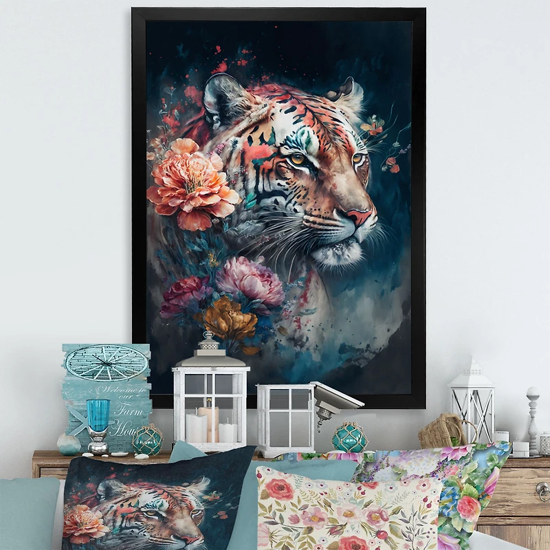 Cute Tiger Floral Art Wall